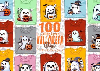 Spooky Coffee Lover Ghost Halloween t-shirt design bundle of 100 designs mega bundle