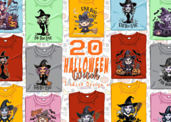 Spooky Cartoon Ghost Halloween Witch t-shirt design bundle of 20 designs – download instantly T-Shirt Graphics Bundle