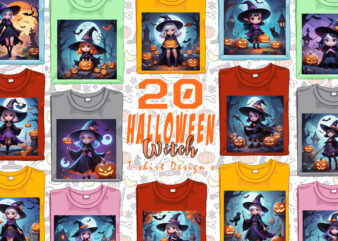 Colourful Halloween Cartoon Witch Party t-shirt design bundle of 20 designs – download instantly Retro Vintage T-shirt Illustration Clipart