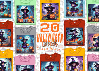 Retro Halloween Cartoon Witch Lady t-shirt design bundle of 20 designs – download instantly Retro Vintage T-shirt Illustration