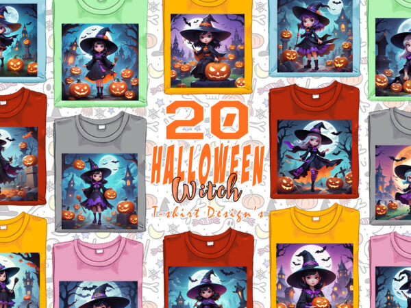 Retro halloween cartoon witch lady t-shirt design bundle of 20 designs – download instantly retro vintage t-shirt illustration