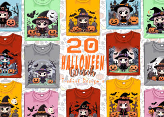 Spooky Ghost Halloween Witch t-shirt design bundle of 20 designs