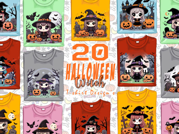 Spooky ghost halloween witch t-shirt design bundle of 20 designs