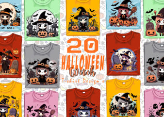 Abstract Spooky Halloween Witch t-shirt design bundle of 20 png & jpeg designs