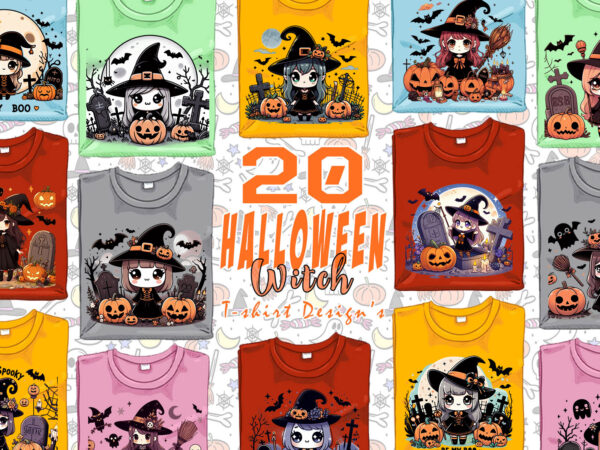 Abstract spooky halloween witch t-shirt design bundle of 20 png & jpeg designs