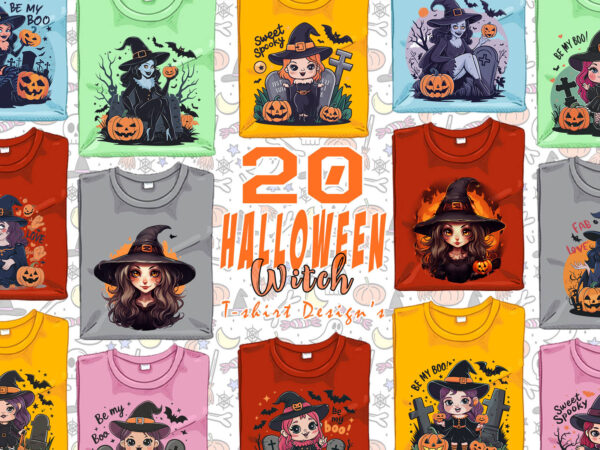 Spooky halloween witch t-shirt design bundle of 20 png & jpeg designs – download instantly