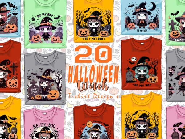 Colourful halloween witch party t-shirt design bundle of 20 designs