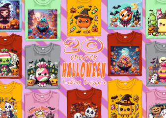 Halloween Candy Ghost t-shirt design bundle with 20 designs – download instantly Retro Vintage T-shirt Illustration Clipart Bundle