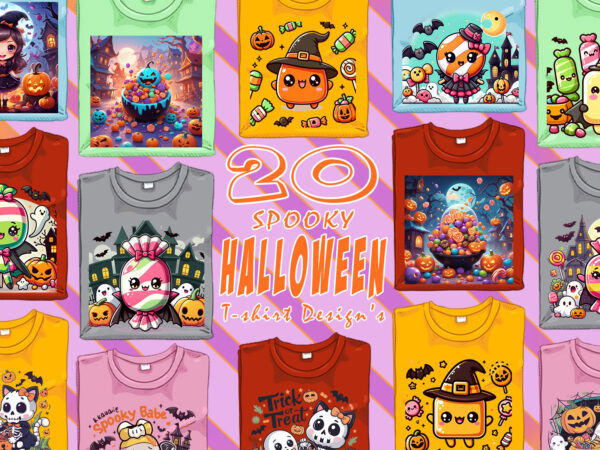 Halloween candy ghost t-shirt design bundle with 20 designs – download instantly retro vintage t-shirt illustration clipart bundle