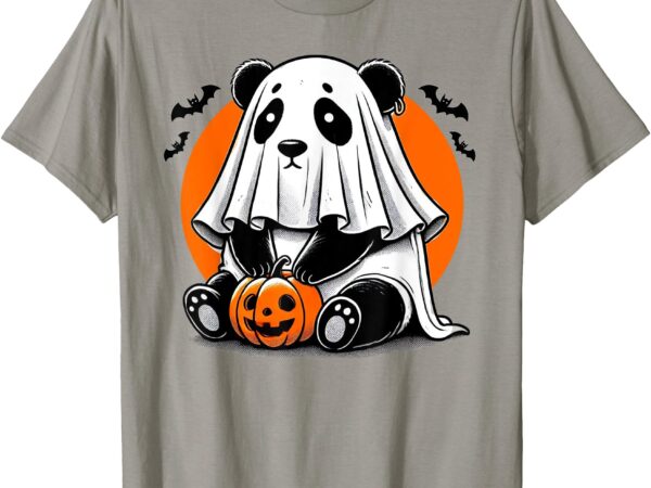 Spooky panda wearing a ghost halloween costume funny horror t-shirt