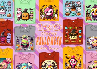 Retro Halloween Candy Ghost t-shirt design bundle with 120 designs download instantly Retro Vintage T-shirt Illustration Clipart Mega Bundle