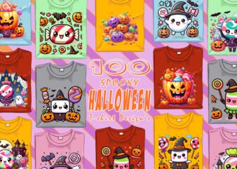 Retro Halloween Candy Ghost t-shirt design bundle with 100 designs mega bundle for POD