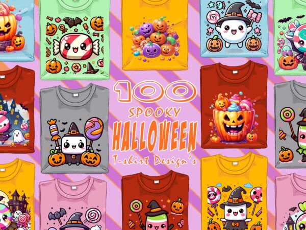 Retro halloween candy ghost t-shirt design bundle with 100 designs mega bundle for pod