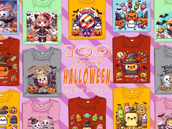 Magical halloween cute ghost t-shirt design bundle with 100 designs