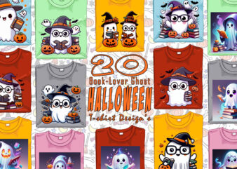 Magical Halloween Spooky Ghost with Book of Halloween t-shirt design bundle with 20 designs