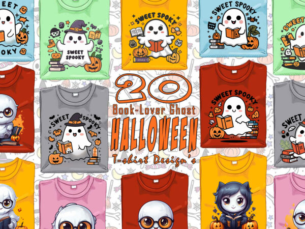 Colourful halloween bookish ghost t-shirt design bundle with 20 designs