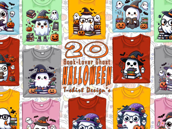 Bookish ghost halloween t-shirt design bundle with 20 png & jpeg designs – download instantly