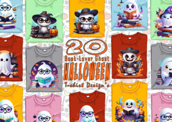 Halloween Book Lover Ghost t-shirt design bundle