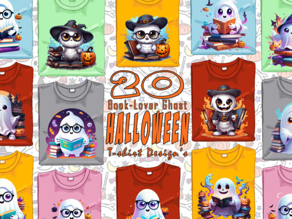 Halloween book lover ghost t-shirt design bundle