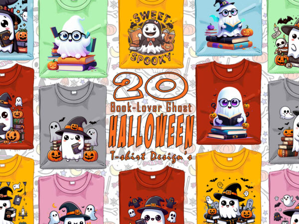 Halloween spooky ghost with book of halloween t-shirt design bundle with 20 design