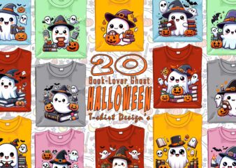 Magical Book of Halloween Cute Ghost t-shirt design bundle with 20 design