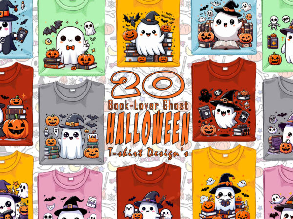 Colourful halloween bookish ghost t-shirt design bundle of 20 design