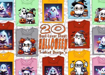 Retro Halloween Book Lover Ghost t-shirt design bundle with 20 designs – download instantly