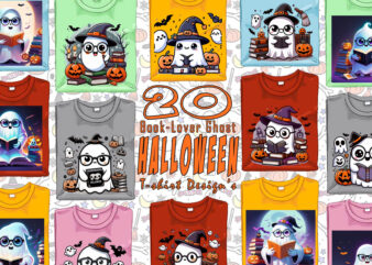 Bookish Ghost Halloween t-shirt design bundle with 20 png & jpeg designs