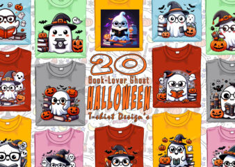 Halloween Bookish Ghost t-shirt design bundle with 20 designs – download instantly for POD