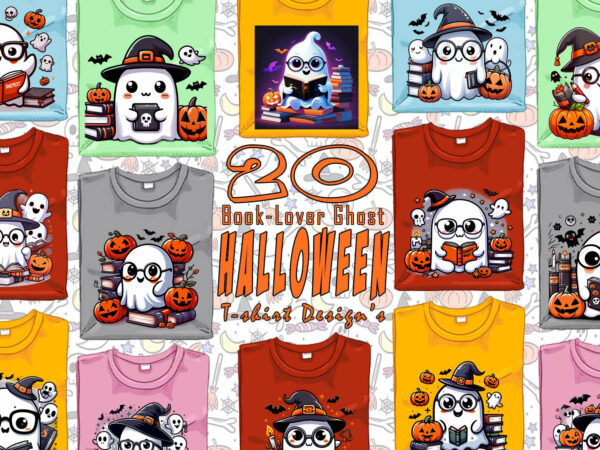 Halloween bookish ghost t-shirt design bundle with 20 designs – download instantly for pod