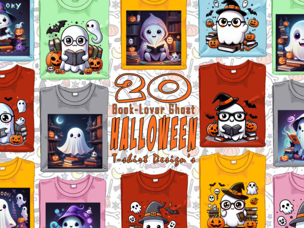 Spooky bookish ghost halloween t-shirt design bundle with 20 designs – download instantly