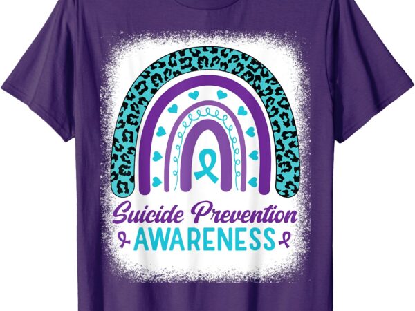 Suicide prevention awareness rainbow teal & purple ribbon t-shirt