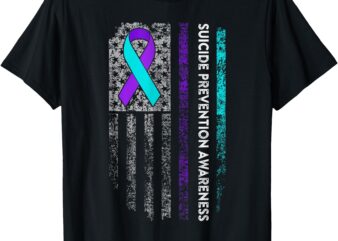 Suicide Prevention Awareness Ribbon American Flag T-Shirt