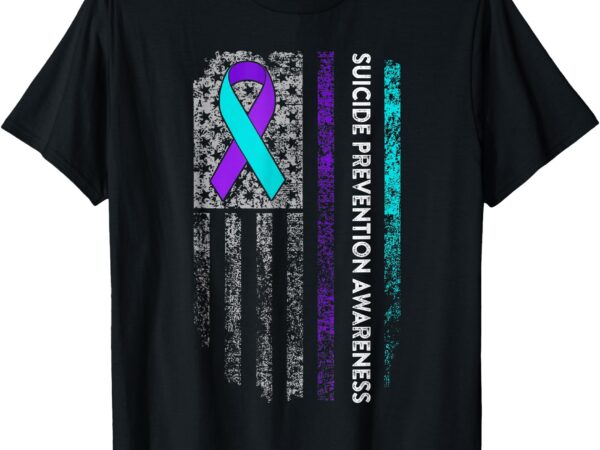 Suicide prevention awareness ribbon american flag t-shirt