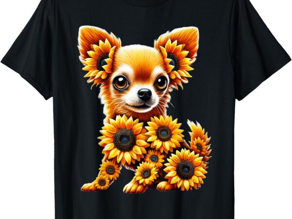 Sunflower chihuahua dog flower gardening floral t-shirt