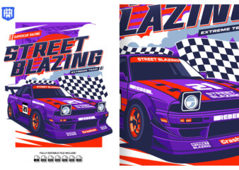 Supercar Street Blazing t shirt template vector