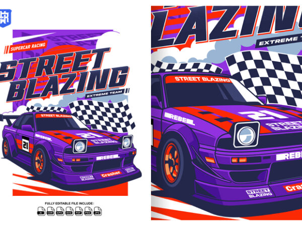 Supercar street blazing t shirt template vector