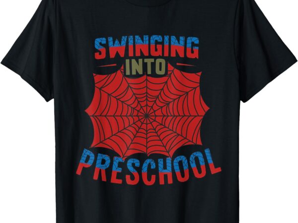 Swinging into preschool costume spider web for boy t-shirt