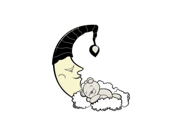 Teddy bear and moon t shirt designs for sale