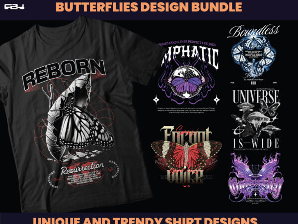 6 butterfly designs bundle, butterflies streetwear design, streetwear design, butterfly png, urban designs, butterfly svg, dtf, dtg