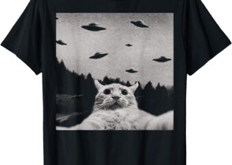 ThreadWeird Alien Cat UFO T-Shirt – Classic Fit, Round Neck, Black, Adult