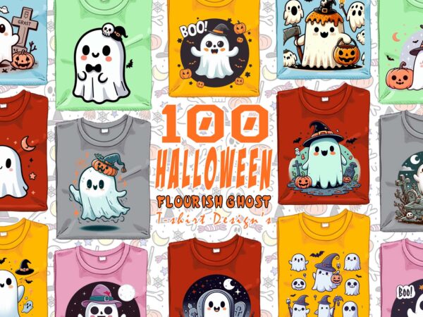 Trendy mega bundle halloween party with ghost t-shirt design bundle of 100 design