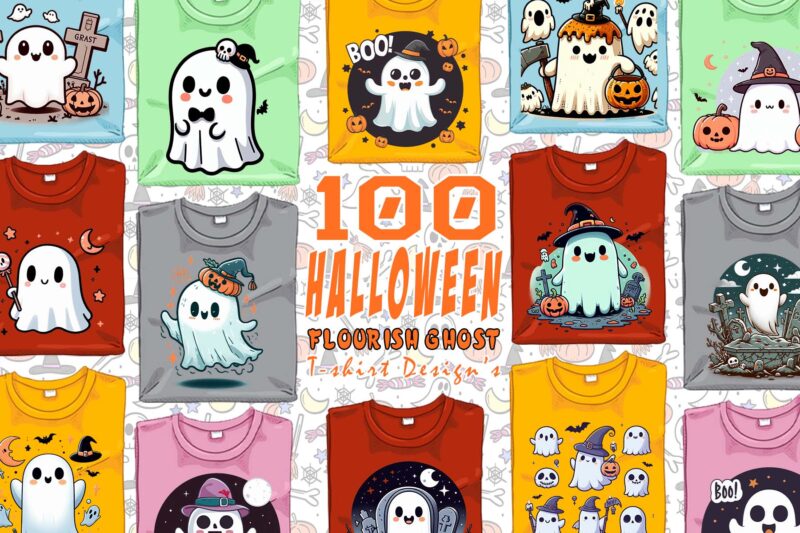 Trendy Mega Bundle Halloween Party with Ghost t-shirt design bundle of 100 design