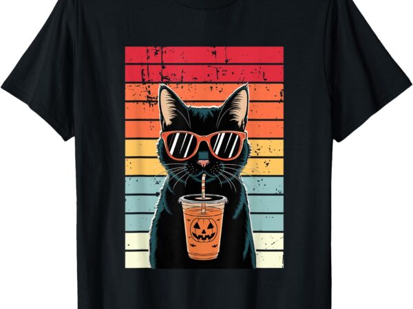 Trick or treat black cat hipster funny halloween black cat t-shirt