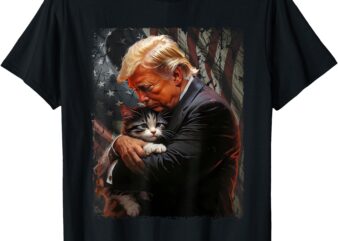 Trump Hugging an Orange Cat 2024 Make Cats Safe Again T-Shirt