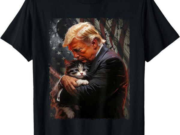 Trump hugging an orange cat 2024 make cats safe again t-shirt