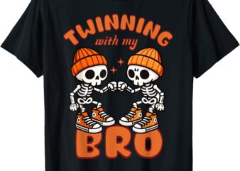 Twin Boys Twinning Halloween Best Friend Matching Skeleton T-Shirt