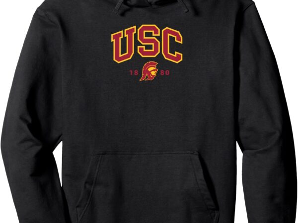 Usc curved block logo with cardinal gold trojan 1880 pullover hoodie t shirt vector graphic