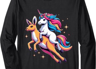 Unicorn Riding Kangaroo Boys Girls Men Women Kids Rainbow Long Sleeve T-Shirt