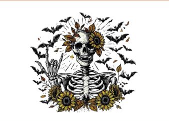 Sunflower Skull Spooky Season Skeleton Halloween PNG